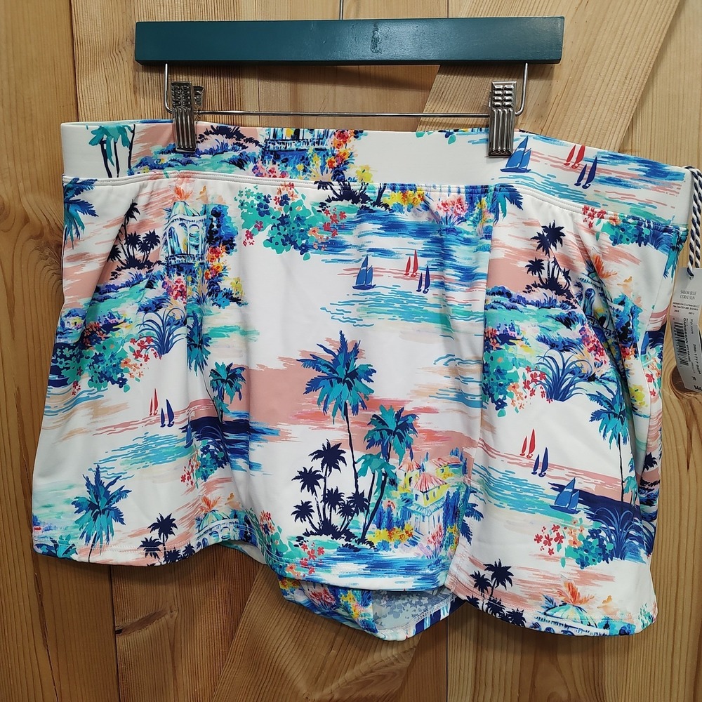 Sonnet Shores‎ Mid Rise Swim Skirt Built-in Brief Sz 16 Full Cover Sailor Sun